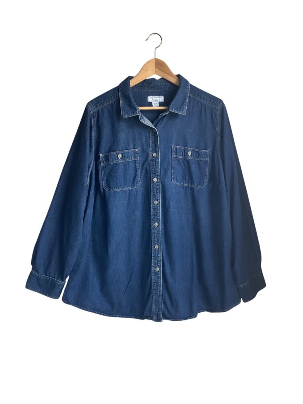Liz Claiborne 2X Denim Button-Up Shirt Long Sleeve Organic Cotton Lightweight